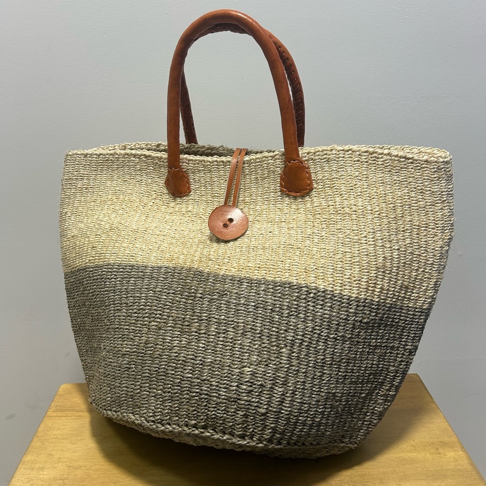 African Natural and Gray Woven Tote